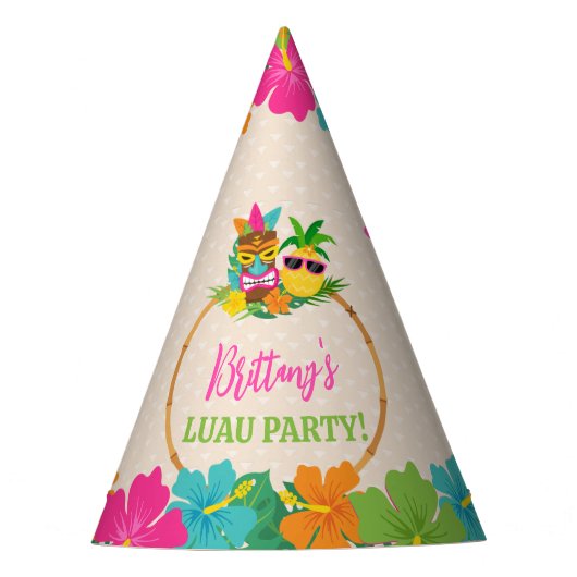 Hawaiian Luau Tropical Verjaardag Feesthoedjes (Voorkant)