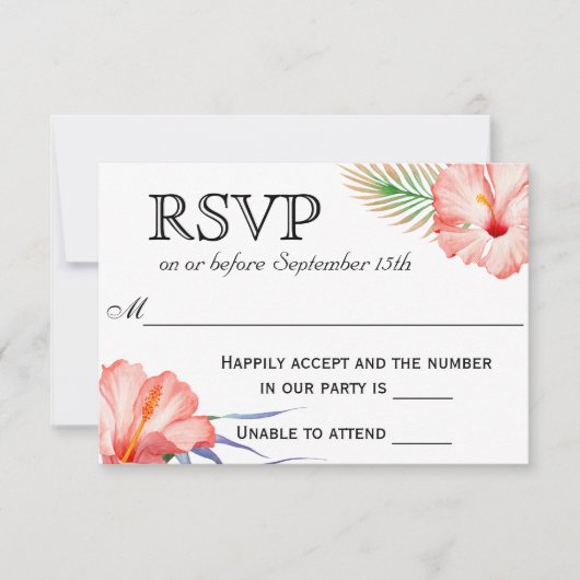Hawaiian Luau Tropische Bloemen Bruiloft RSVP (Voorkant)