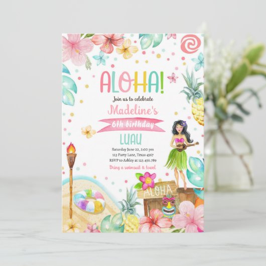 Hawaiian Luau Tropische Pool Beach Birthday Kaart (Staand voorkant)