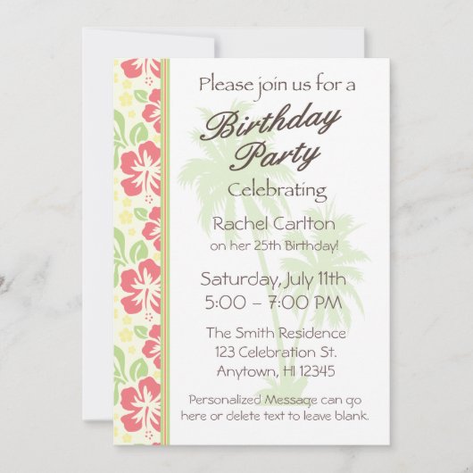 Hawaiian Luau uitnodiging voor verjaardagsfeestje (Voorkant)
