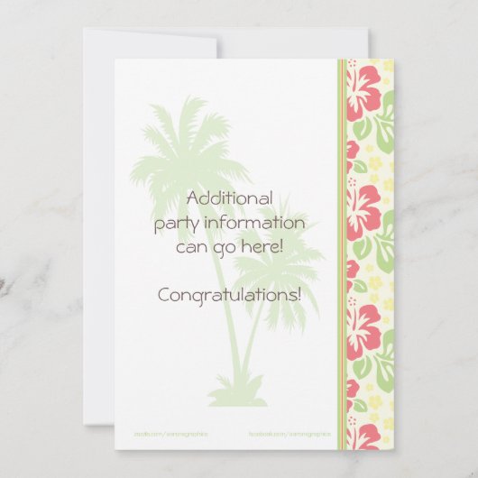 Hawaiian Luau uitnodiging voor verjaardagsfeestje (Achterkant)