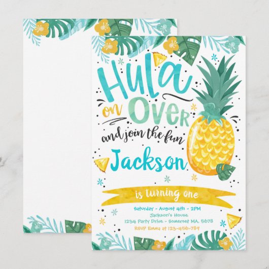 Hawaiian Luau Verjaardagsfeest Ananas Luau Pool Kaart (Voorkant / Achterkant)