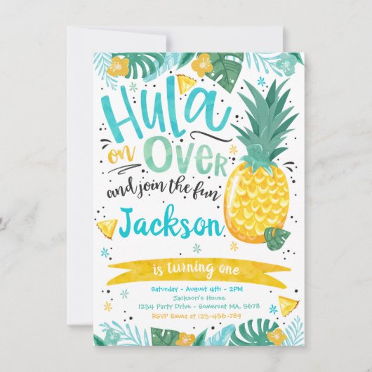 Hawaiian Luau Verjaardagsfeest Ananas Luau Pool Kaart (Voorkant)