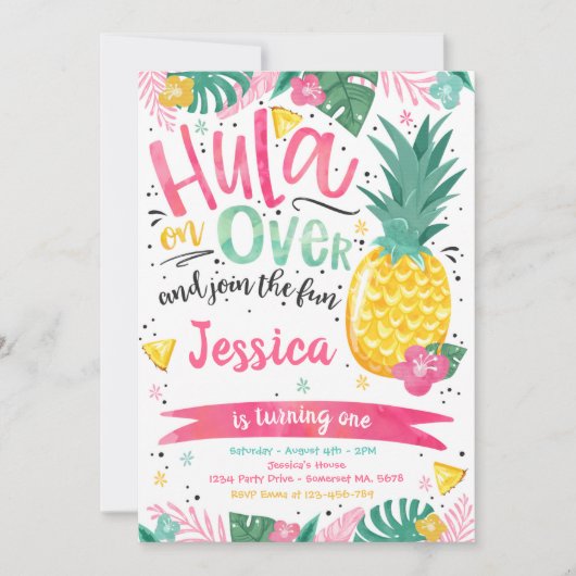 Hawaiian Luau Verjaardagsfeest Ananas Luau Pool Kaart (Voorkant)