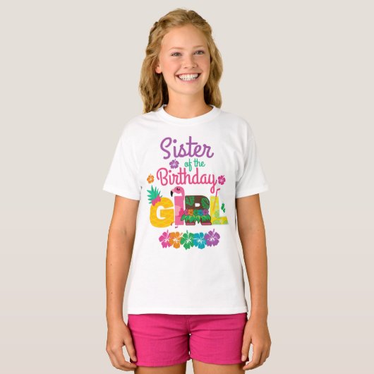 Hawaiian Luau zuster van de Birthday Girl Summer T-shirt (Voorkant volledig)