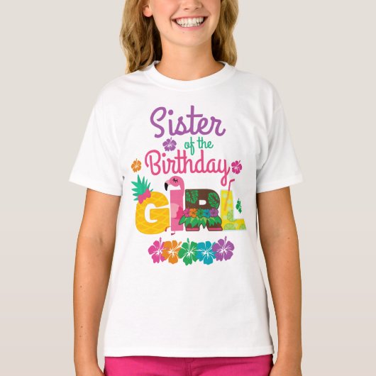 Hawaiian Luau zuster van de Birthday Girl Summer T-shirt (Voorkant)