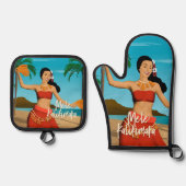 Hawaiian Mele Kalikimaka Briefkaart Ovenwant & Pannenlap Set (Voorkant)