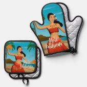 Hawaiian Mele Kalikimaka Briefkaart Ovenwant & Pannenlap Set (Voorkant / Achterkant)