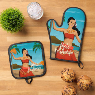Hawaiian  Mele Kalikimaka Briefkaart Ovenwant & Pannenlap Set