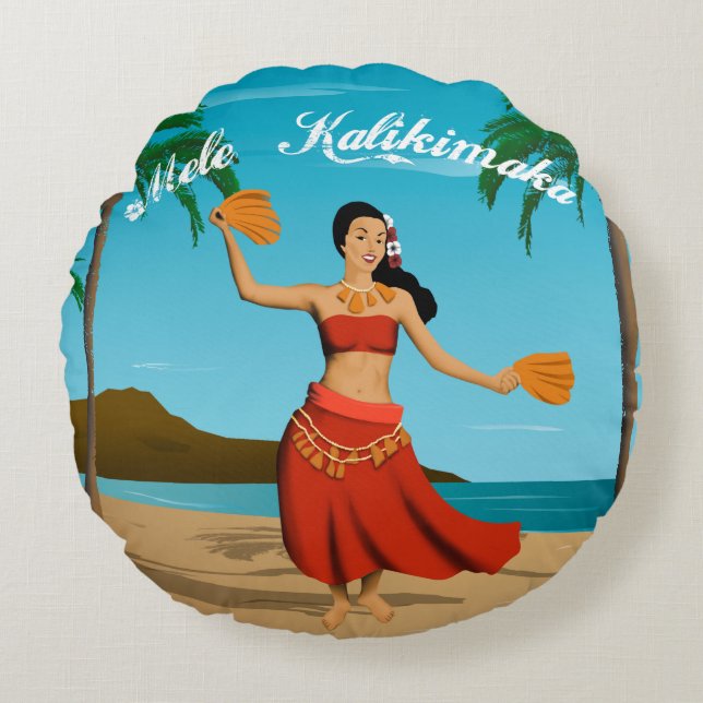 Hawaiian  Mele Kalikimaka Briefkaart Rond Kussen (Voorkant)