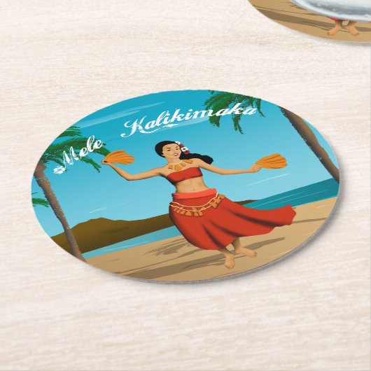 Hawaiian Mele Kalikimaka Briefkaart Ronde Kartonnen Onderzetter (Gebogen)