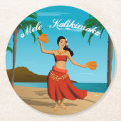 Hawaiian Mele Kalikimaka Briefkaart Ronde Kartonnen Onderzetter (Voorkant)