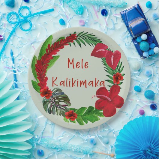 Hawaiian Mele Kalikimaka Tropisch Wreath Papieren Bordje (Feest)