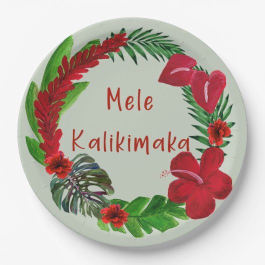 Hawaiian Mele Kalikimaka Tropisch Wreatwpapier Pl Papieren Bordje (Voorkant)