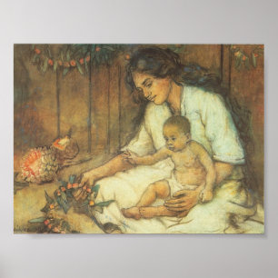 Hawaiian Moeder en Kind - Charles W. Bartlett Poster