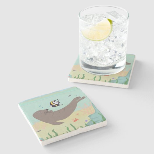 Hawaiian Monk Seal Stenen Onderzetter (Zijkant)