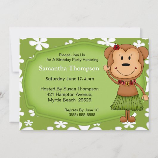 Hawaiian Monkey Birthday Invitations Kaart (Voorkant)