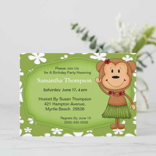 Hawaiian Monkey Birthday Invitations Kaart (Staand voorkant)