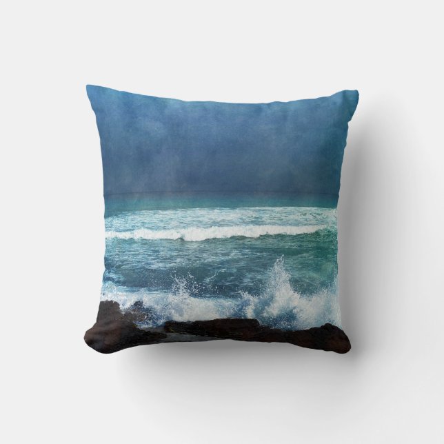 Hawaiian Ocean Hawaii Waves Aqua Blauwgroen Blue S Kussen (Voorkant)