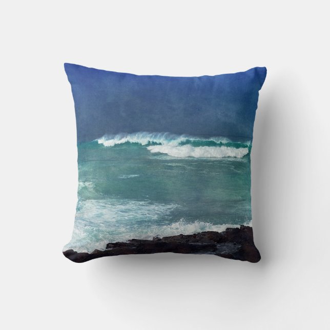 Hawaiian Ocean Hawaii Waves Aqua Blauwgroen Blue Z Kussen (Voorkant)