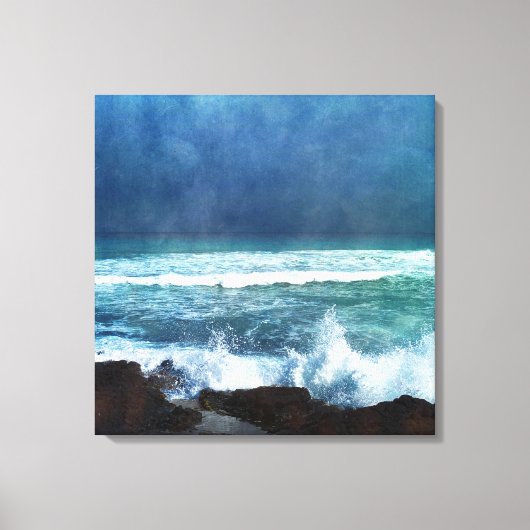 Hawaiian Ocean Waves Aqua Blauwgroen Blue Surf Lav Canvas Afdruk (Voorkant)