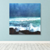 Hawaiian Ocean Waves Aqua Blauwgroen Blue Surf Lav Canvas Afdruk (Insitu (Houten vloer))