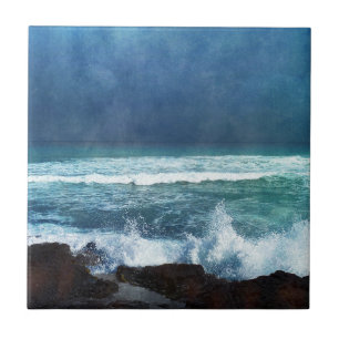 Hawaiian Ocean Waves Aqua Blauwgroen Blue Surf Lav Tegeltje