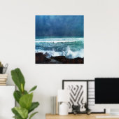 Hawaiian Ocean Waves Aqua Teal Blue Surf Lava Sea Poster (Thuiskantoor)