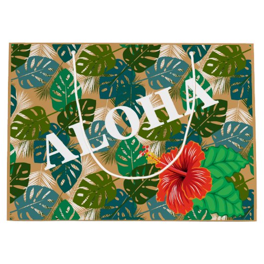 Hawaiian Oerwoud Foliage Hibiscus ALOHA Large Cadeautasje (Voorkant)