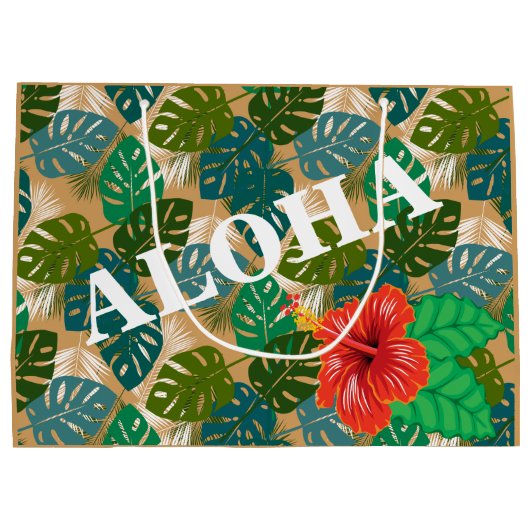 Hawaiian Oerwoud Foliage Hibiscus ALOHA Large Cadeautasje (Achterkant)