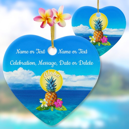 Hawaiian Ornaments with Couple's Names, Date Keramisch Ornament