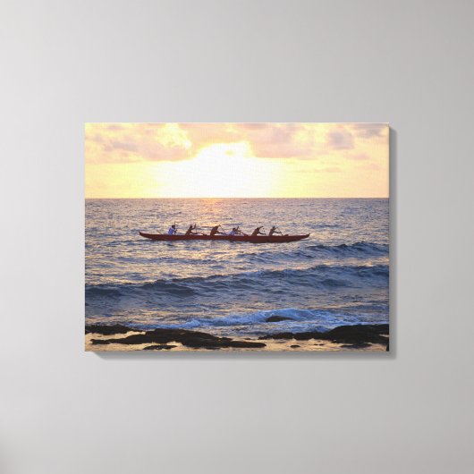 Hawaiian Outrigger Canoe op Sunset Canvas Afdruk (Voorkant)