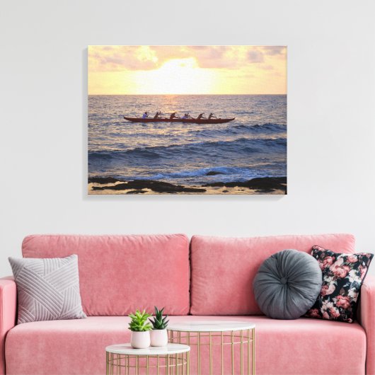 Hawaiian Outrigger Canoe op Sunset Canvas Afdruk (Insitu (Woonkamer))