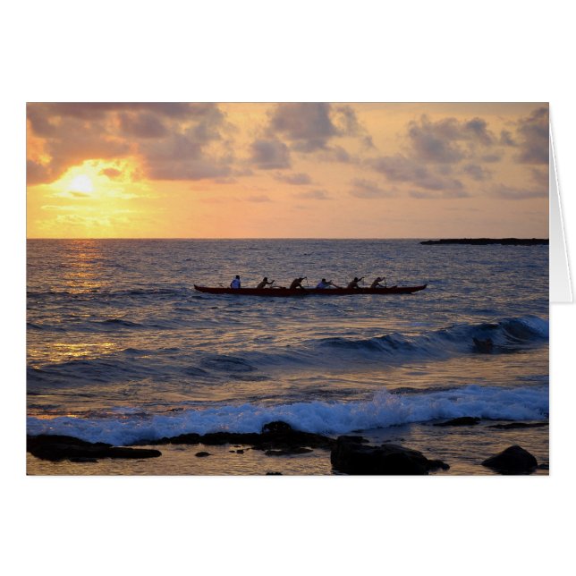 Hawaiian Outrigger Canoe op Sunset Card (Voorkant Horizontaal)