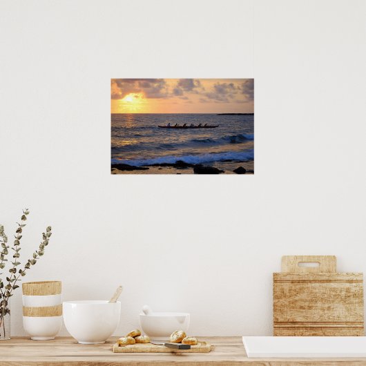 Hawaiian Outrigger Canoe op Sunset Poster (Keuken)