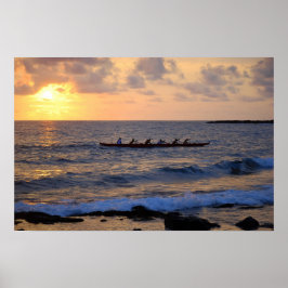 Hawaiian Outrigger Canoe op Sunset Poster