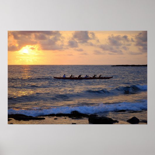 Hawaiian Outrigger Canoe op Sunset Poster (Voorkant)