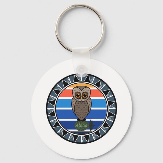 Hawaiian Owl Pueo Cartoon Sleutelhanger (Voorkant)
