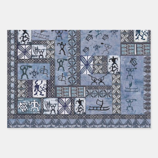 Hawaiian Paddleman Petroglyph Tapa Gift Wrap Inpakpapier Vel (Voorkant)