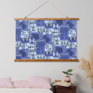 Hawaiian Paddleman Tapa in het blauw Hangend Wandkleed