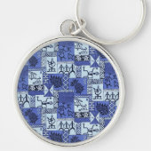 Hawaiian Paddleman Tapa in het blauw Sleutelhanger (Voorkant)