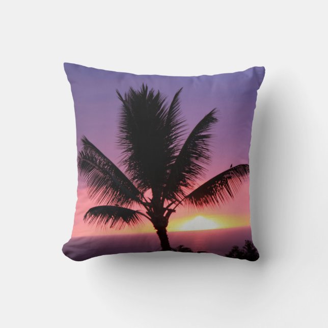 Hawaiian Palm Tree & Colorful Sunset Pillow Kussen (Voorkant)