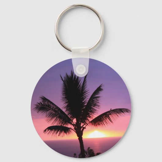 Hawaiian Palm Tree & Colorful Sunset Sleutelhanger (Voorkant)