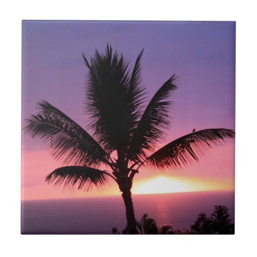 Hawaiian Palm Tree & Colorful Sunset Tegeltje (Voorkant)