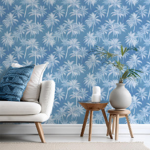 Hawaiian Palm Tree Silhouette Patroon Blauw ID1093 Behang