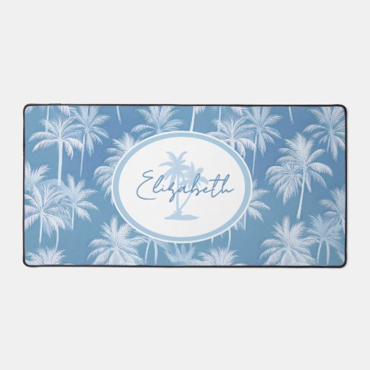 Hawaiian Palm Tree Silhouette Patroon Blauw ID1093 Bureaumat (Voorkant)