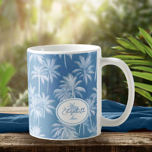Hawaiian Palm Tree Silhouette Patroon Blauw ID1093 Koffiemok