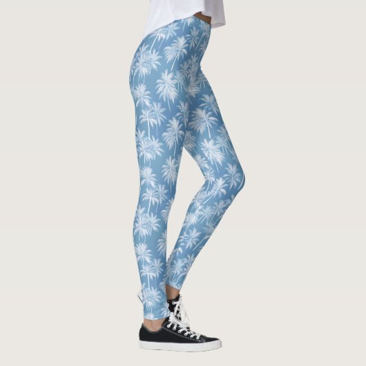 Hawaiian Palm Tree Silhouette Patroon Blauw ID1093 Leggings (Rechts)