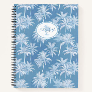 Hawaiian Palm Tree Silhouette Patroon Blauw ID1093 Notitieboek