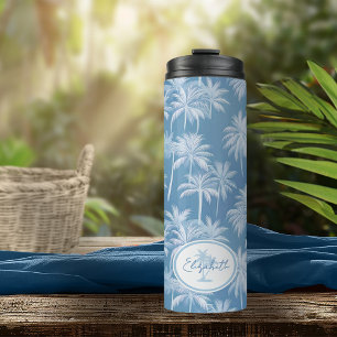 Hawaiian Palm Tree Silhouette Patroon Blauw ID1093 Thermosbeker